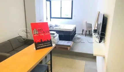 Flat mobiliado com serviços, suíte com varanda e área de lazer completa no melhor bairro de SP.