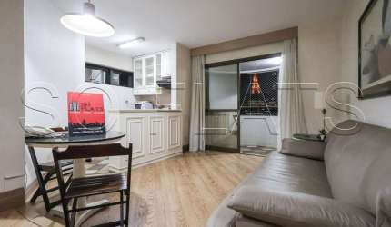Flat no Paulista Wall Street disponível para locação com 49m², 1 dormitório e 1 vaga nos Jardins.
