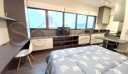 Flat disponível para locação contendo 25m², 1 dormitório e 1 vaga de garagem no Jardim Paulista.