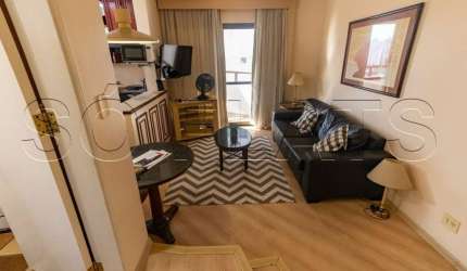 Flat com serviços todo mobiliado com 48m², sem burocracia, ideal para empresário ou estudantes.