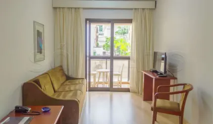 Flat mobiliado com serviços, 1x dormitório grande com varanda no melhor local do Jardim Paulista.