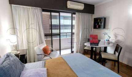 Flat Grand Plaza Paulista no Paraíso para locação, 1 dormitório e 1 vaga.