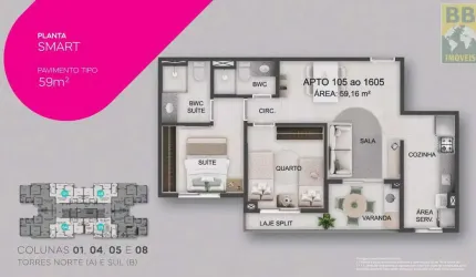 Apartamento para Venda em Natal, Candelária, 2 dormitórios, 1 suíte, 2 banheiros, 1 vaga
