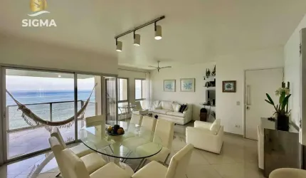 FRENTE AO MAR - Apartamento na praia 3 dormitórios 1 suíte 1 vaga Varanda Pitangueiras Guarujá.