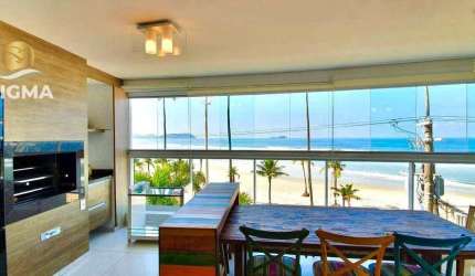 Apartamento de frente para o mar com 3 suítes e varanda gourmet em prédio com lazer e 3 vagas de garagem, Praia da Enseada - Guarujá.