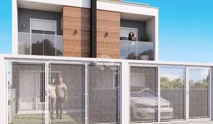 Sobrado 2 dormitórios, 2 suítes, 1 lavabo e 1 vaga de garagem com churrasqueira, Gesso e Porcelanato. Bairro São José, Financia.