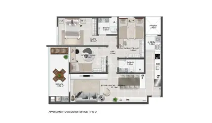 Apartamento 3 dormitórios em Abraão, Florianópolis-SC