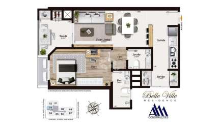 Apartamento com 1 suíte em Kobrasol-SJ