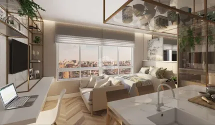 Studio com 30m² mobiliado e churrasqueira no Moinhos de Vento com vaga coberta e infra estrutura.