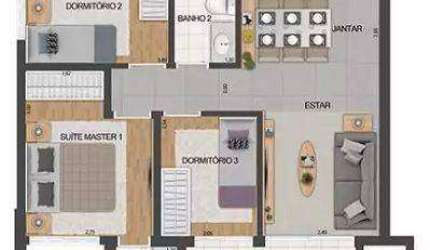 Apartamento 3 Dormitórios (80,33m²), 1 Suíte, Terraço, 1 Vaga. Vista panorâmica espetacular