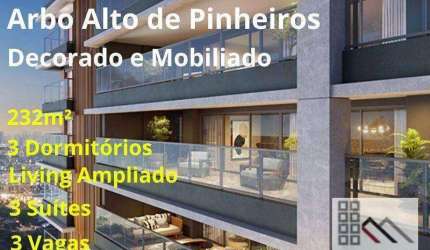 APARTAMENTO 3 DORMS (232m²), 3 SUÍTES, DECORADO, VARANDA, 3 VAGAS. PRÓXIMO DO SHOPPING E DO PARQUE VILLA LOBOS