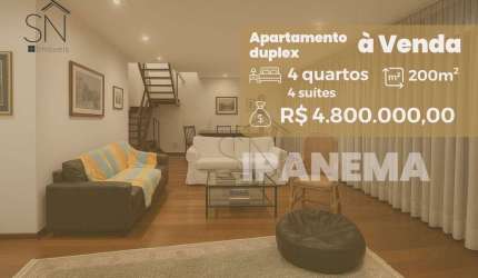 Apartamento Duplex com 4 dormitórios à venda, 200 m² por R$ 4.800.000,00 - Ipanema - Rio de Janeiro/RJ