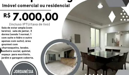 Casa para alugar, residencial e comercial, Jordanésia,  Cajamar/SP, 3 dorms, suítes,  vagas e ótima localização.