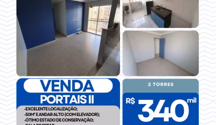 Apartamento para venda Portais II, 2 dorms, sacada, 50m², andar alto e 1 vaga coberta.