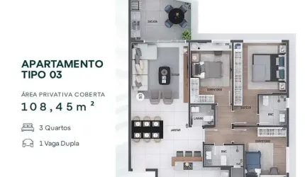 Apartamento com 3 quartos  à venda, 108.00 m2 por R$1362867.00  - Agua Verde - Curitiba/PR