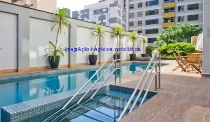 Apartamento Studio MOBILIADO 42m², 01 dormitório, 01 banheiro e 01 vaga na garagem.  Condomínio com portaria, segurança 24hrs, piscina, salão de festa