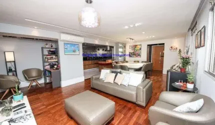 Apartamento MOBILIADO 135m², 03 dormitórios (sendo 01 suíte), 04 banheiros e 02 vagas na garagem.  Condomínio com Segurança, Portaria, Playground
