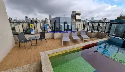 Apartamento 64m², 01 dormitório, 01 banheiro e 01 vaga na garagem.  Condomínio com portaria 24hrs, piscina, salão de festa, academia e business lounge