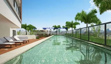 Condomínio com portaria, segurança 24hrs,  piscina, churrasqueira, salão de festas, espaço gourmet, solarium e lavanderia.  Excelente localização