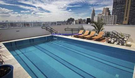 Apartamento Studio MOBILIADO 33m², 01 dormitório, 01 banheiro e 01 vaga na garagem.  Condomínio com portaria, segurança 24hrs, piscina.