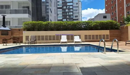 Apartamento 50m², 01 dormitório, 01 banheiro e 1 vaga na garagem.  Condomínio com portaria, segurança e vigilantes 24 horas, Churrasqueira, Piscina, P