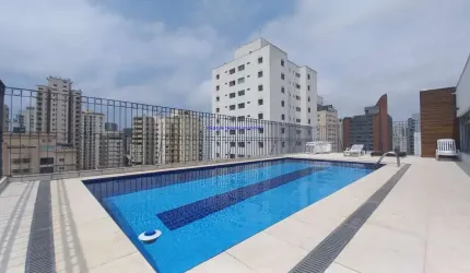Apartamento 41m², 01 dormitório e 01 banheiro.  Condomínio com segurança, piscina, academia, salão de festa e churrasqueira.