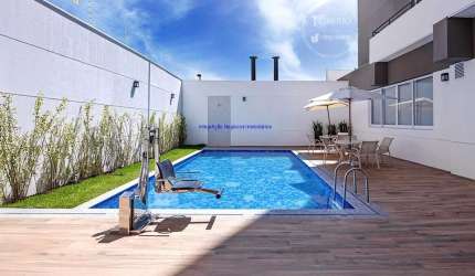 Apartamento 34,48m², 02 dormitórios e 01 banheiro; (Fotos ilustrativas).  Condomínio com Segurança e Portaria, piscina, salão de festas e academia.