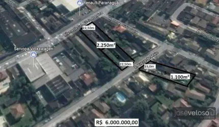 3 lotes com 3.350m² Totais separados por uma rua, com potencial construtivo em frente á Renault Paranaguá á venda – J. Veloso Im