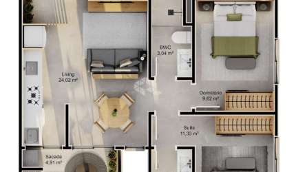 APARTAMETO A VENDA  2 DORMITÓRIOS COM SACADA