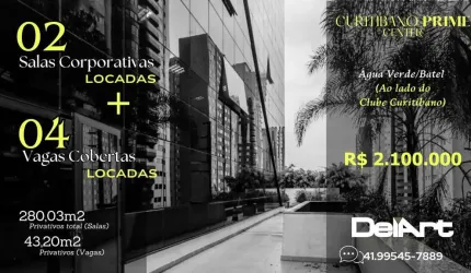 Conjunto Comerciais Corporativos LOCADAS - (ao lado do Clube Curitibano) - 208,03m2 de área PRIVATIVA (02 salas/conjuntos) - 04 vagas de garagem FIXAS