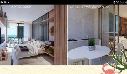 Flat com 01 quarto, 32,13 m² à venda no Ed. Beach Class Solare em Muro Alto-Ipojuca.