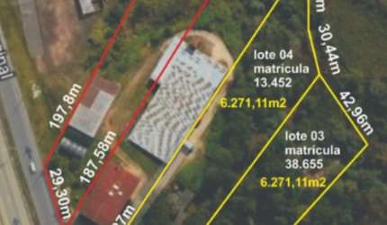 Lote 6: R$ 1.800.000 + 3 lotes disponíveis, com 6.271,11 m2 cada. Lotes Industriais em São José dos Pinhais (Contorno Sul).