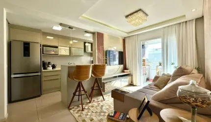 Res. San Diego - Apartamento mobiliado com suíte, sacada com churrasqueira e excelente localização em Barreiros, São José/SC