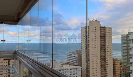 Apartamento vista com 2 dormitórios, 3 banheiros e 2 vagas de garagem na Aviação - Praia Grande - SP