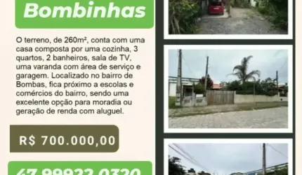 Casa 3 quartos em terreno de 260m² Bombas -  Bombinhas