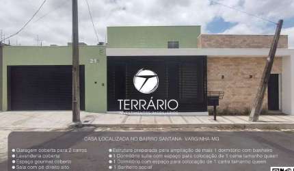 Casa à venda no Santana em Varginha com 1 quarto, 1 suíte, 2 banheiros, churrasqueira e 2 vagas