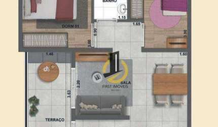 Apartamento à venda no Condomínio Único Santo André - 42m² - 2 dormitórios - 1 banheiro - cozinha - varanda - 1 vaga