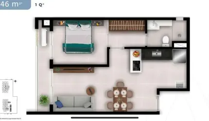 Apartamento a venda 1 quarto, 1 suíte, 46,26 m2 - Setor Bueno.