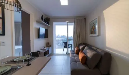 Compacto, mobiliado e com lazer completo.