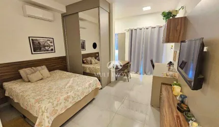 Lindo Studio Novo e Mobiliado, localizado no Bairro Ribeirânia,  Próximo à faculdade Unaerp, Fórum, Novo Shopping, 33m² de área útil.