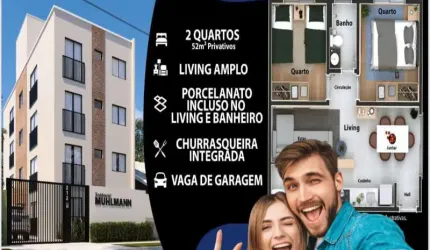 Apartamento com 2 quartos à venda na Rua Adolpho Muhlmann, Jardim Cláudia, Pinhais, 52 m2 por R$ 275.000