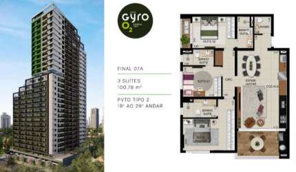 Ágio OPUS GYRO O2 no alto do St. Bueno - 28º andar  Apartamento com 3 Quarto(s) e 4 banheiro(s) à Venda, 99.46 por R$ 1.100.000 no setor Serrinha AD8123