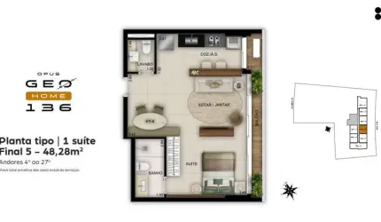 Ágio OPUS GEO HOME 136 Apartamento com 1 Quarto(s) e 2 banheiro(s) à Venda, 48.28 por R$ 601.038,8 no setor Setor Marista AD9269