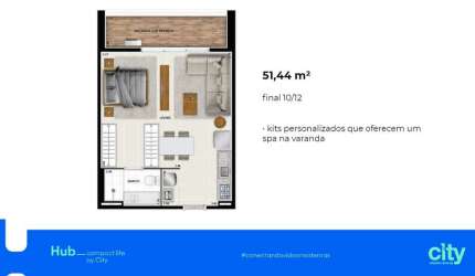 Studio - Hub Compact Life Flat com 1 Quarto(s) e 1 banheiro(s) à Venda, 51.4 por R$ 694.500 no setor Setor Bueno FL23612