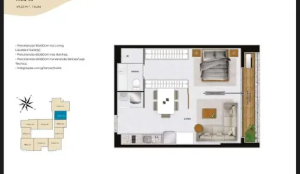 Ágio Azure Marista 50m2  Ágio Apartamento com 1 Quarto(s) e 1 banheiro(s) à Venda, 50 por R$ 565.000 no setor Setor Marista VN24829