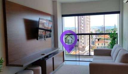 Apartamento à venda no Scenarium, Centro de Pouso Alegre/MG. 55m², 1 dormitório, 1 vaga, varanda gourmet. Condomínio com piscina, cinema e gourmet