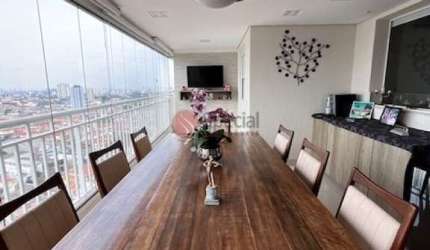 Apartamento no Anália Franco com 124 m², mobiliado,  3 quartos e 4 vagas com varanda gourmet.