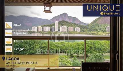 Flat em Ipanema com vista deslumbrante para a lagoa, varandão, sala e 2 quartos e 2 vagas .