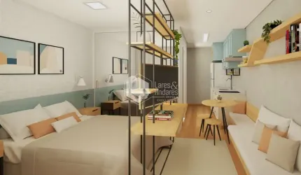 STUDIO À VENDA, COM 26M² COM PONTO PARA AR COND. AQUECIMENTO A GÁS, PONTO DE COOKTOP ELETRICO E TOM