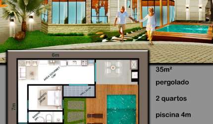 Casa 2 dormitorios com piscina